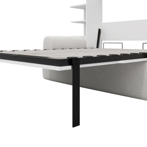 English Elm Full Size Murphy Bed System with Integrated Sofa and Storage Towers for Guest Rooms White LP000380AAK