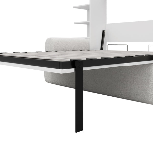 English Elm Full Size Murphy Bed System with Integrated Sofa and Storage Towers for Guest Rooms White LP000380AAK