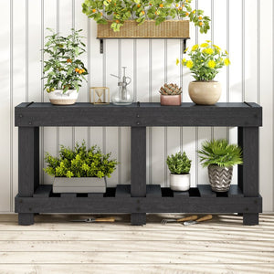 English Elm U_Style 62.9" Vintage Entryway Table - Solid Fir Wood With Rustic Design, 6 Legs & Ample Storage Space N711P289135B-GIGA