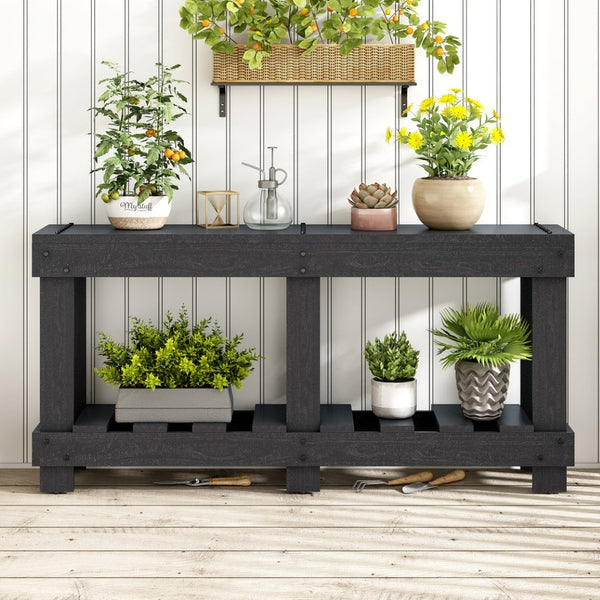 English Elm U_Style 62.9" Vintage Entryway Table - Solid Fir Wood With Rustic Design, 6 Legs & Ample Storage Space N711P289135B-GIGA