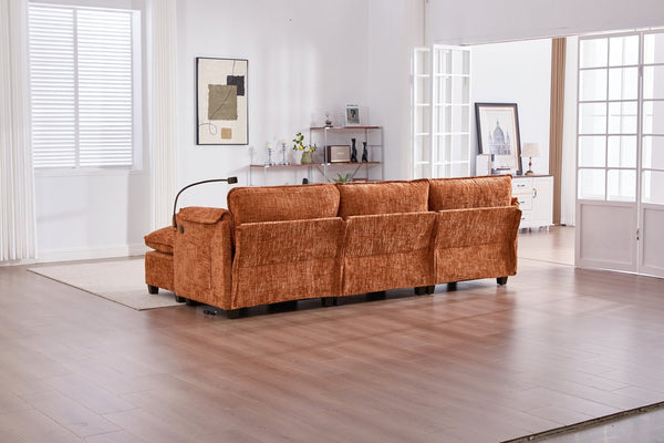 English Elm United Oversized Sectional Sofa With Movable Ottoman, Usb Ports & Modern Chenille For Cozy Living Spaces W1568S00188-GIGA