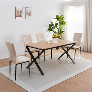English Elm Dining Chair Set of 4 Velvet Upholstered Curved Back with Powder Coated Metal Legs Beige W3851P407823