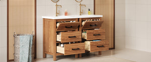 English Elm 48'' Bathroom Vanity with Sink 48.8'' Modern Freestanding 6-Drawer Ceramic Basin Cabinet for Baths Natural Wood N710SS00008P