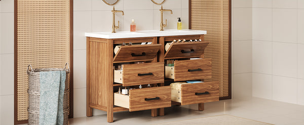 English Elm 48'' Bathroom Vanity with Sink 48.8'' Modern Freestanding 6-Drawer Ceramic Basin Cabinet for Baths Natural Wood N710SS00008P