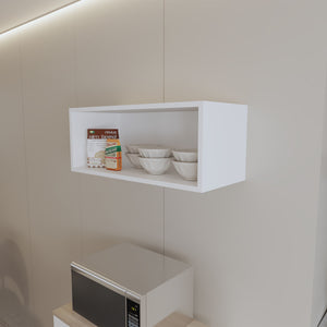 English Elm Hard Rock Melamine Wall Cabinet with Open Shelf Storage, Scratch-Resistant, Space-Saving Kitchen Organizer White 31.1 L x 14.3 W x 4.3 H B128P244995