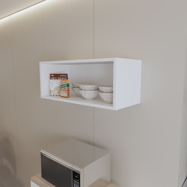 English Elm Hard Rock Melamine Wall Cabinet with Open Shelf Storage, Scratch-Resistant, Space-Saving Kitchen Organizer White 31.1 L x 14.3 W x 4.3 H B128P244995