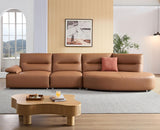 English Elm 147.24'' Oversied Modern Sectional Curved Shaped Sofa Couch For Living Room,Upholstered 5-Seat Sofa Eco-Leather Couch Set,Brown