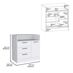 English Elm Dresser with Spacious 3-Drawer and Single-Door Cabinet, Engineered Wood, Sleek Modern Storage Design White 38 L x 25 W x 4 H B097S00093