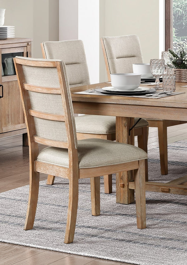 English Elm Light Oak Upholstered Ladderback Dining Chairs Set of 2 – Rustic Acacia Veneer, Beige Seat, 39.5" H B011P238899
