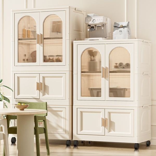 English Elm 25.59" Folding Wardrobe Cabinet on Wheels with Magnetic Door and Hanging Rod Storage W2873P207533