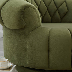 English Elm Swivel Barrel Accent Chair Chenille Tufted Round Club Seat for Living Room Lounge Green N719S002280F