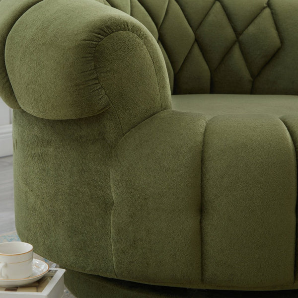 English Elm Swivel Barrel Accent Chair Chenille Tufted Round Club Seat for Living Room Lounge Green N719S002280F