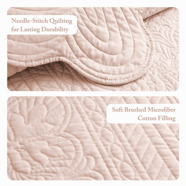 JLA Home Madison Park - 3 Reversible Scalloped Edge Quilt Set with Antimicrobial Protection, Cottage Charm, Machine Washable Blush MP13-6121