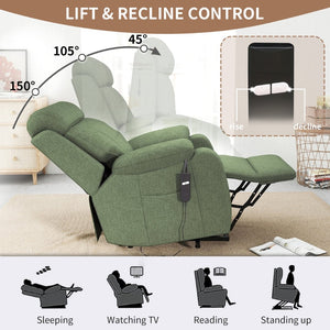 English Elm Power Lift Recliner For Seniors - Elegant Electric Chair With Remote Control & Side Pocket, Dark Green Velvet W1028S00056-GIGA