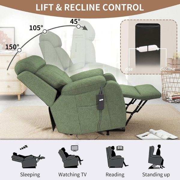 English Elm Power Lift Recliner For Seniors - Elegant Electric Chair With Remote Control & Side Pocket, Dark Green Velvet W1028S00056-GIGA