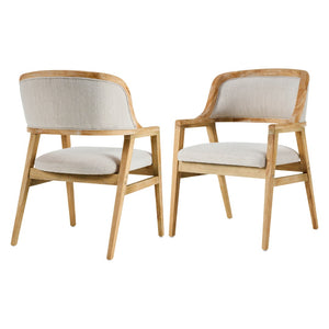 English Elm Mid-century Modern Upholstered Dining Arm Chairs with Rubberwood Frame Set of 2 Beige,Natural N768P382497N