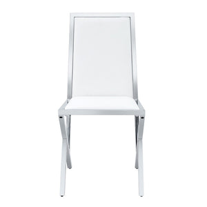 English Elm Table and Chair Set 10 Seat Tempered Glass Dining with Silver Metal Frames White+Silver W1151S04766