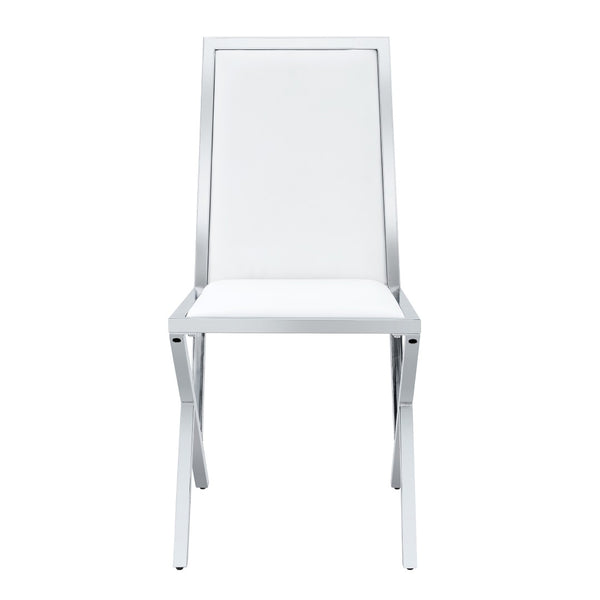 English Elm Table and Chair Set Tempered Glass Top with Silver Metal Frames Seats 8 Dining White+Silver W1151S04765