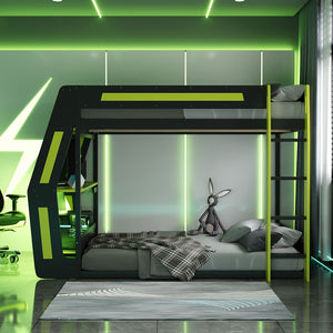 English Elm Full-size Gaming Loft Bed with Integrated Rgb Desk Usb Ports and Esports Frame Green LT000239AAG