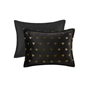 English Elm 4 Pcs Luxurious Black/Gold Metallic Plush Comforter Set With Decorative Pillow For Full/Queen Beds B035P319892