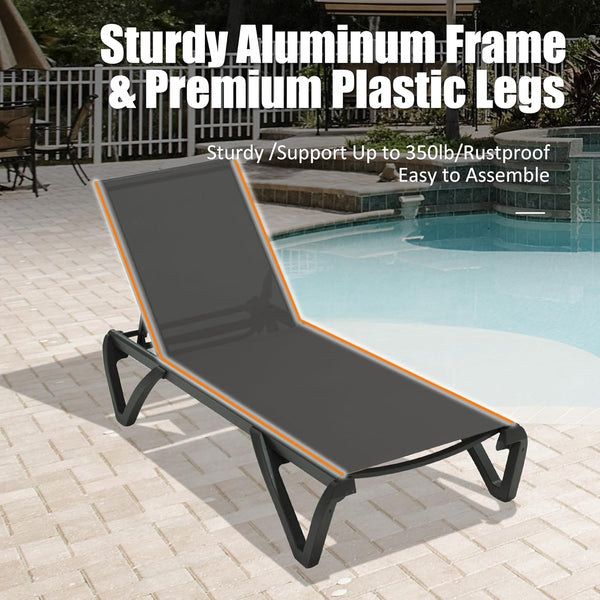 English Elm Pool Aluminum Chaise Lounger Set of 2 with Side Table, Weatherproof Textilene, Adjustable Recline, Wheels Dark Gray W1859P396088