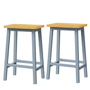 English Elm K&K Solid Wood Bar Stools (Not Cheap Iron), 25.6" Tall Set Of 2 Bar Chairs, Kitchen Counter Stools With Footrests, Farmhouse Stools For Dining Room, Kitchen, Counter, Grey Blue