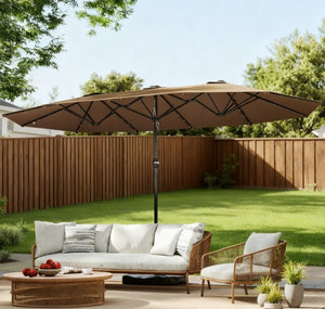 English Elm Double-sided Patio Umbrella with 36 Solar Led Lights Steel Frame Vented Canopy T3971P426126