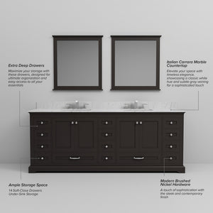 English Elm Espresso 84" Double Bath Vanity with Carrara Marble Top, Solid Wood, Soft-Close Drawers & Storage B2731P258315