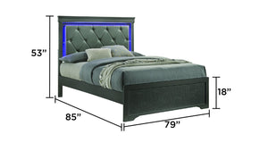English Elm Blaze Upholstered King Bed With Led Headboard & Durable Wood Frame In Metallic Gray For Modern Style B009S01488