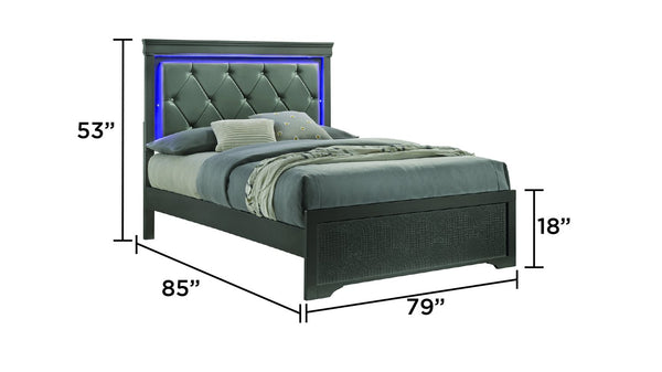 English Elm Blaze Upholstered King Bed With Led Headboard & Durable Wood Frame In Metallic Gray For Modern Style B009S01488