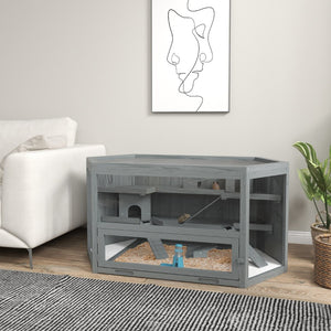 English Elm Pawhut Wooden 3 Tier Small Animal Habitat with Seesaws Ladders and Pullout Tray W2225P229199