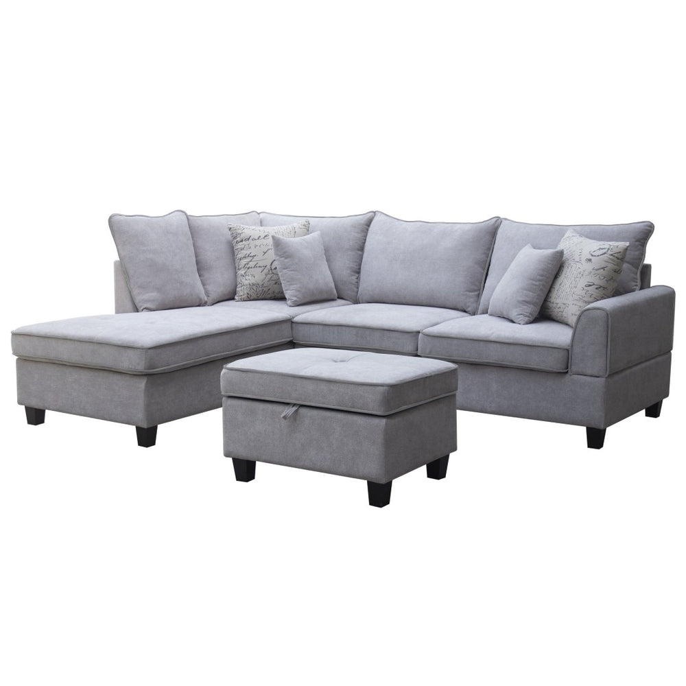English Elm Harmony Left Chaise Sectional with Storage Ottoman Pocket Coil Gray Fabric Sofa B061S00905