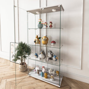 English Elm Modern Glass Display Cabinet With Led Lights - Elegant 2-Door Showcase For Living Rooms & Bedrooms W241S00056