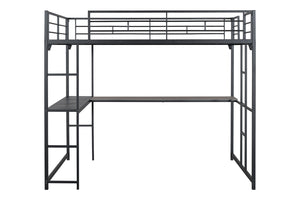 English Elm Contemporary Full Loft Bed With Twin Ladders, Durable Metal Frame, Stylish Black Finish For Space-Saving B2741S00304