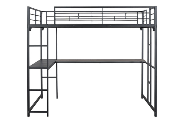 English Elm Contemporary Full Loft Bed With Twin Ladders, Durable Metal Frame, Stylish Black Finish For Space-Saving B2741S00304