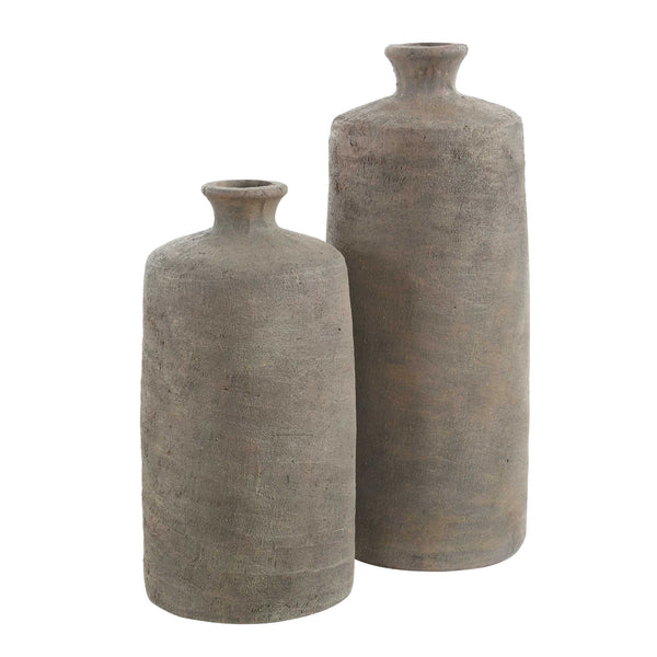 Uttermost Uttermost Terrene Handcrafted Clay Vase Set Earthy Stone Finish Sculptural Decor Pair 18302