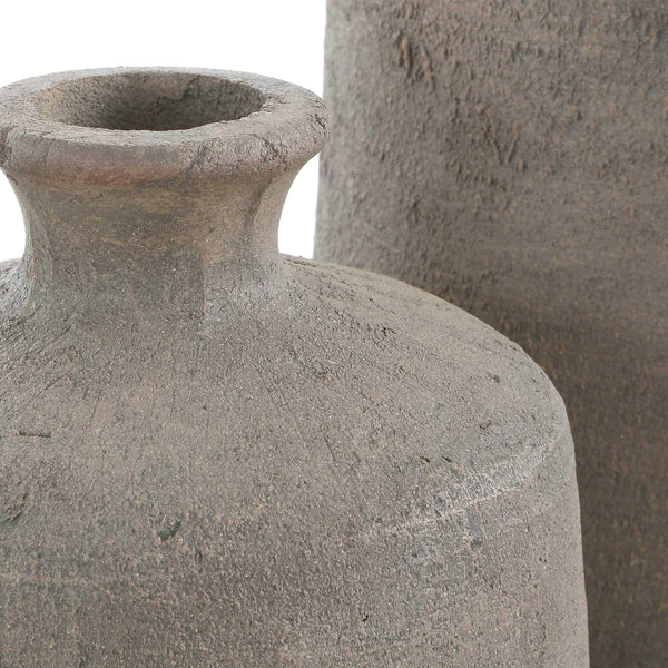 Uttermost Terrene Handcrafted Clay Vase Set Earthy Stone Finish Sculptural Decor Pair