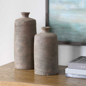 Uttermost Terrene Handcrafted Clay Vase Set Earthy Stone Finish Sculptural Decor Pair