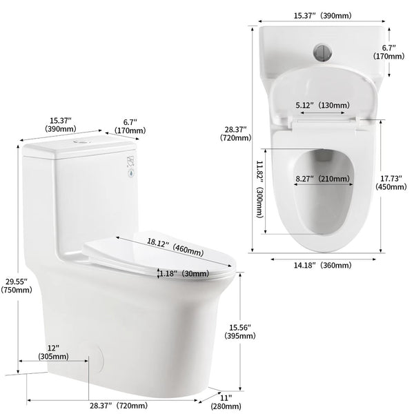 English Elm 1.1/1.6 Gpf Ceramic One Piece Toilet Skirted Comfort Height Dual Flush Soft Close B2724P246931