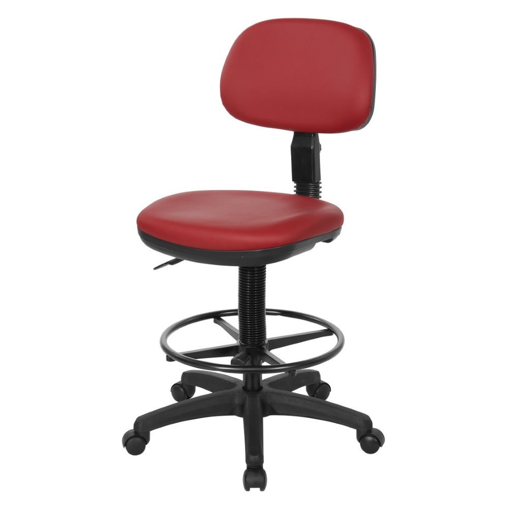 OSP Home Furnishings Sculptured Ergonomic Drafting Chair with Vinyl Upholstery for Studio and Lab Workspaces Dillon Lipstick DC517V-R100