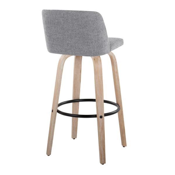 English Elm Mid-century Modern Swivel Barstools with Bentwood Legs and Grey Upholstered Seats Set B202S00667
