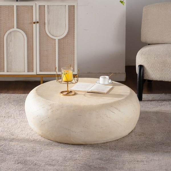 English Elm Mgo Mid-Century Round Coffee Table - Vintage Faux Stone Accent For Living Room, Office, Or Apartment W3081P344038
