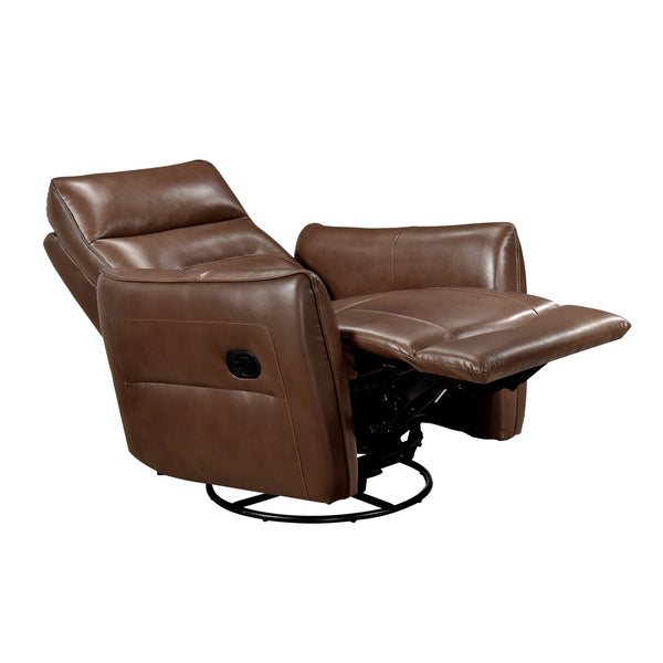 English Elm 1pc Swivel Glider Recliner Chair in Top Grain Leather with 360° Spin, Pocket Coil Support, Durable Solid Wood Frame Brown Mix 37.25 L x 29.5 W x 32.5 H B011P329242
