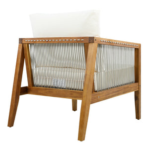 English Elm Outdoor Acacia Wood Club Chair with Woven Rope Panels and Resort Style Patio Comfort Beige,Teak N768P408130T