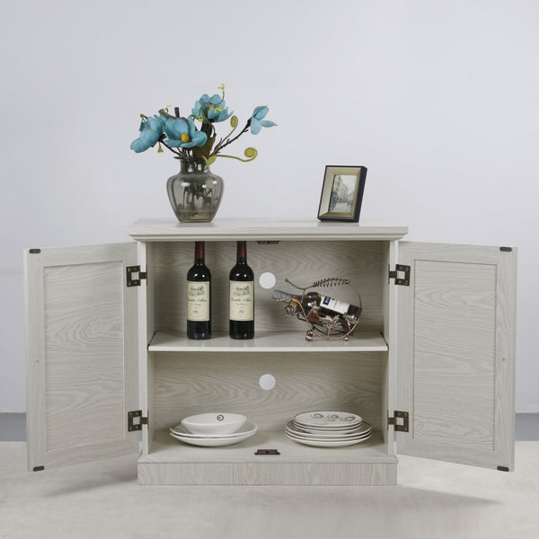 English Elm Storage Sideboard with Mirrored Acrylic Doors and Wood Grain Mdf Finish for Compact Rooms White W2899P372747