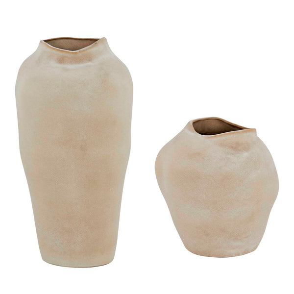 Uttermost Earthenware Sculptural Vase Set Artisan Buff Glaze Indoor Outdoor Decor