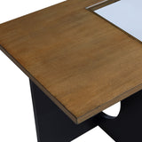 English Elm 47" Contemporary Wood Rectangular Coffee Table With Clear Tempered Glass Top, Black and Light Espresso Top