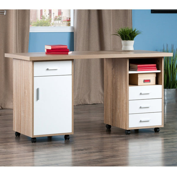 Winsome Wood Kenner 3-piece Modular Desk Set - Reclaimed Wood Top & White Storage Cabinets For Home Office Reclaimed Wood ,White Composite Wood 18322-winsome-wood