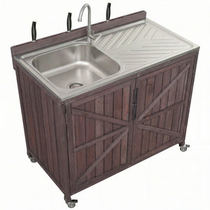 English Elm K&k Outdoor Prep Station Stainless Steel Top Fir Wood Cabinet with Drawer and Wheels N707P370281Z