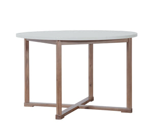 English Elm U_style Solid Acacia Wood Round Outdoor Dining Set Seats Four with Slatted Design Light Gray,Natural & Light Brown WY000475AAD